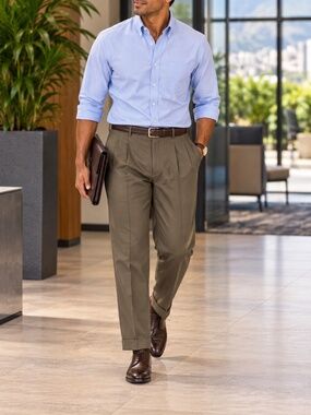 Haggar Collections Brown Pleated Cuffed Dress Pants 34